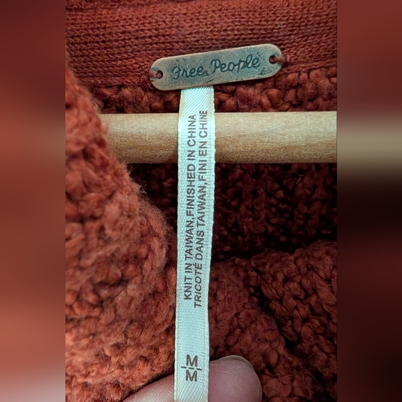 Free People Greater Than Rust Orange Pele Combo Cowl Neck Sweater, Sz M - Picture 8 of 9